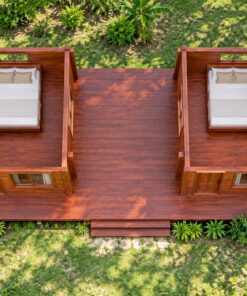 Nhà Gỗ Bungalow B21 - Hai Khối Nối Bằng Hiên Có Mái, Gỗ Thông