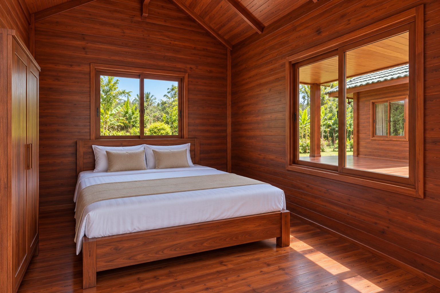 Nhà Gỗ Bungalow B21 - Hai Khối Nối Bằng Hiên Có Mái, Gỗ Thông Nhà Gỗ Bungalow B21 - Hai Khối Nối Bằng Hiên Có Mái, Gỗ Thông