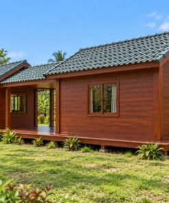 Nhà Gỗ Bungalow B21 - Hai Khối Nối Bằng Hiên Có Mái, Gỗ Thông