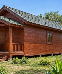 Nhà Gỗ Bungalow B22 - Hai Đầu Hồi Đều Có Hiên Hạ Mái, Gỗ Thông