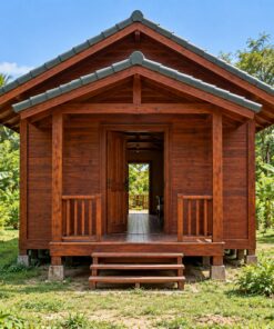Nhà Gỗ Bungalow B22 - Hai Đầu Hồi Đều Có Hiên Hạ Mái, Gỗ Thông