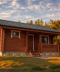 Nhà Gỗ Bungalow B5 - Cabin Gỗ Tròn Móng Đá, Gỗ Thông