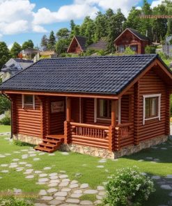 Nhà Gỗ Bungalow B5 - Cabin Gỗ Tròn Móng Đá, Gỗ Thông