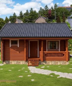 Nhà Gỗ Bungalow B5 - Cabin Gỗ Tròn Móng Đá, Gỗ Thông