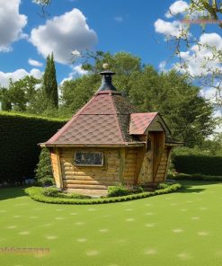 Nhà Gỗ Bungalow B8 - Nhà Gỗ Tròn Mái Chóp Ngói Bitum, Gỗ Thông
