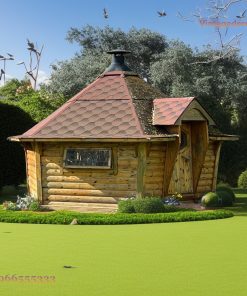 Nhà Gỗ Bungalow B8 - Nhà Gỗ Tròn Mái Chóp Ngói Bitum, Gỗ Thông