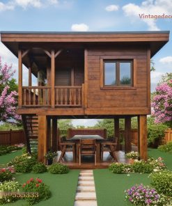 Nhà Gỗ Homestay S12 - Nhà Sàn Gầm Thoáng Mái Lệch, Gỗ Thông