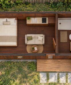 Nhà Gỗ Homestay S12 - Một Gian Mái Dốc Cửa Kính Cao, Gỗ Thông