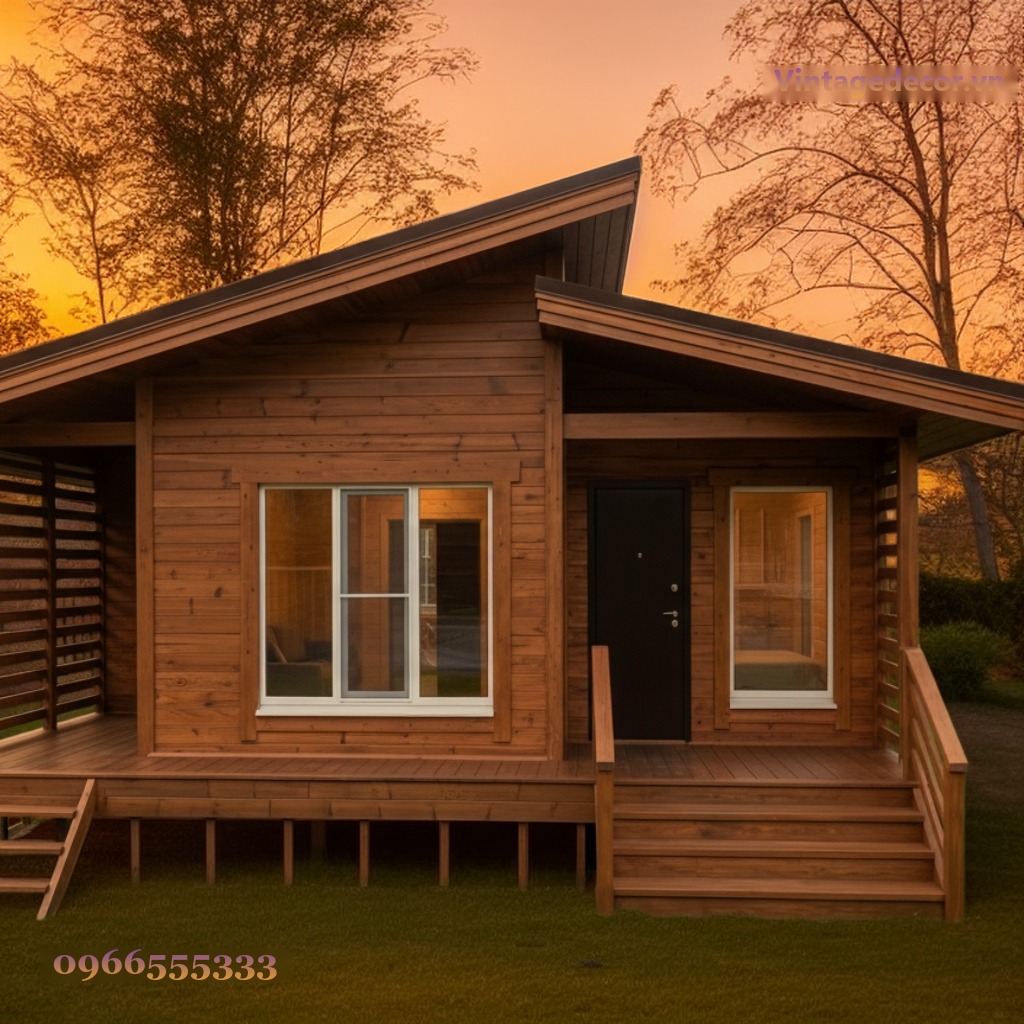 Nhà Gỗ Homestay S14 - Cabin Mái Dốc Hiên Rộng, Gỗ Thông Nhà Gỗ Homestay S14 - Cabin Mái Dốc Hiên Rộng, Gỗ Thông