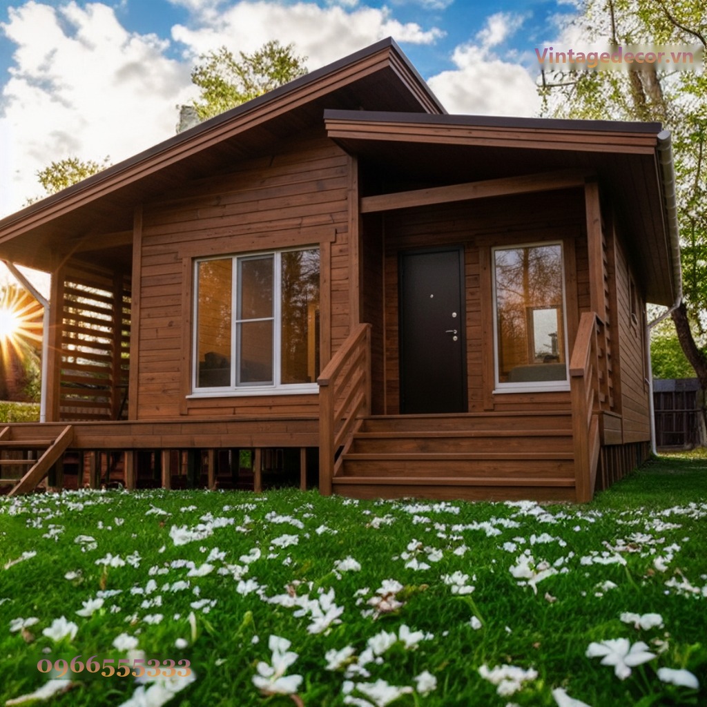 Nhà Gỗ Homestay S14 - Cabin Mái Dốc Hiên Rộng, Gỗ Thông Nhà Gỗ Homestay S14 - Cabin Mái Dốc Hiên Rộng, Gỗ Thông