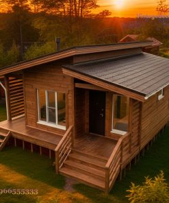 Nhà Gỗ Homestay S14 - Cabin Mái Dốc Hiên Rộng, Gỗ Thông