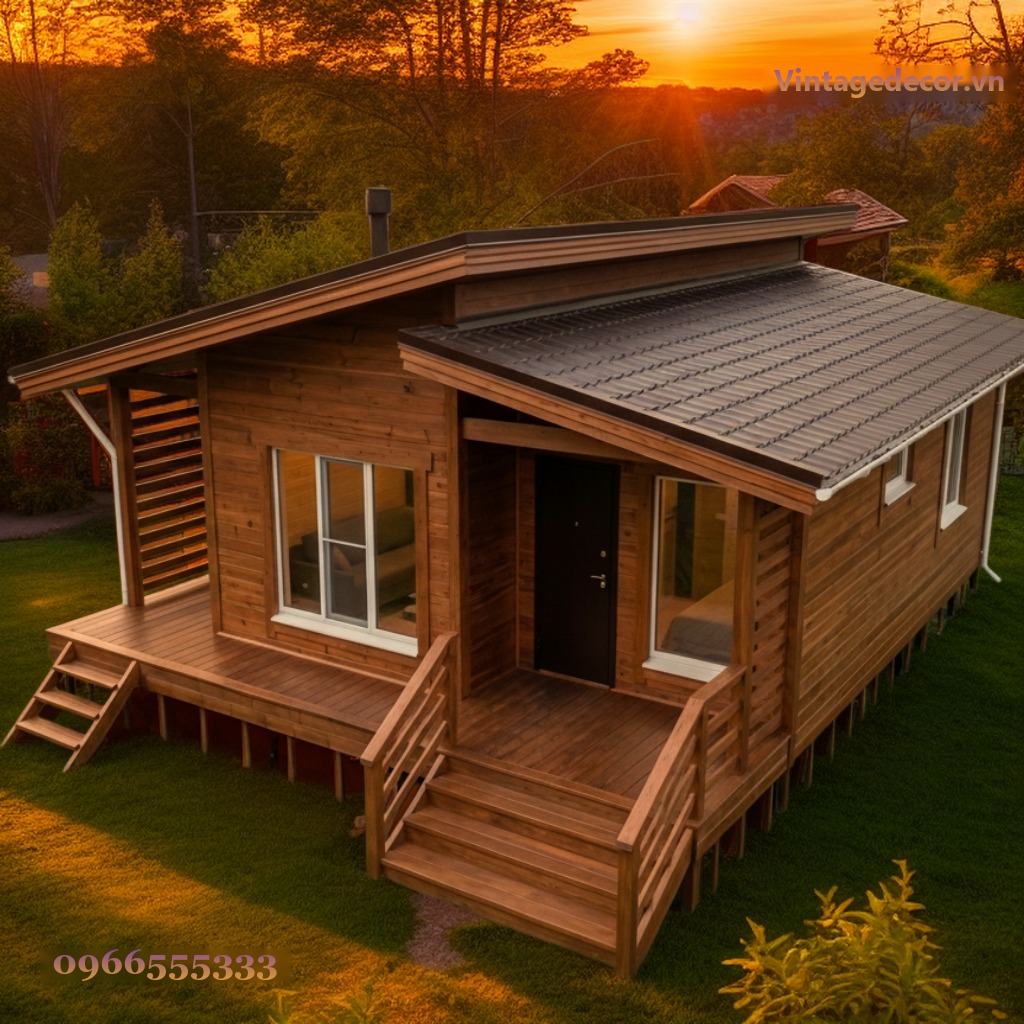 Nhà Gỗ Homestay S14 - Cabin Mái Dốc Hiên Rộng, Gỗ Thông Nhà Gỗ Homestay S14 - Cabin Mái Dốc Hiên Rộng, Gỗ Thông