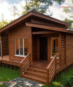 Nhà Gỗ Homestay S14 - Cabin Mái Dốc Hiên Rộng, Gỗ Thông