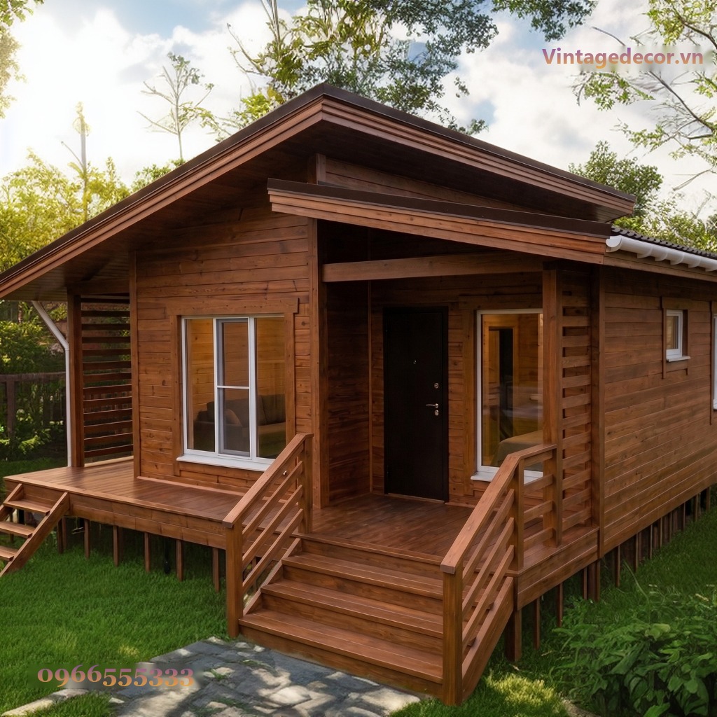 Nhà Gỗ Homestay S14 - Cabin Mái Dốc Hiên Rộng, Gỗ Thông Nhà Gỗ Homestay S14 - Cabin Mái Dốc Hiên Rộng, Gỗ Thông