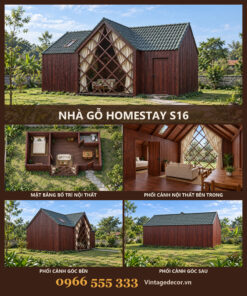 Nhà Gỗ Homestay S16 - Mặt Hồi Kính Khung Ô Trám, Gỗ Thông