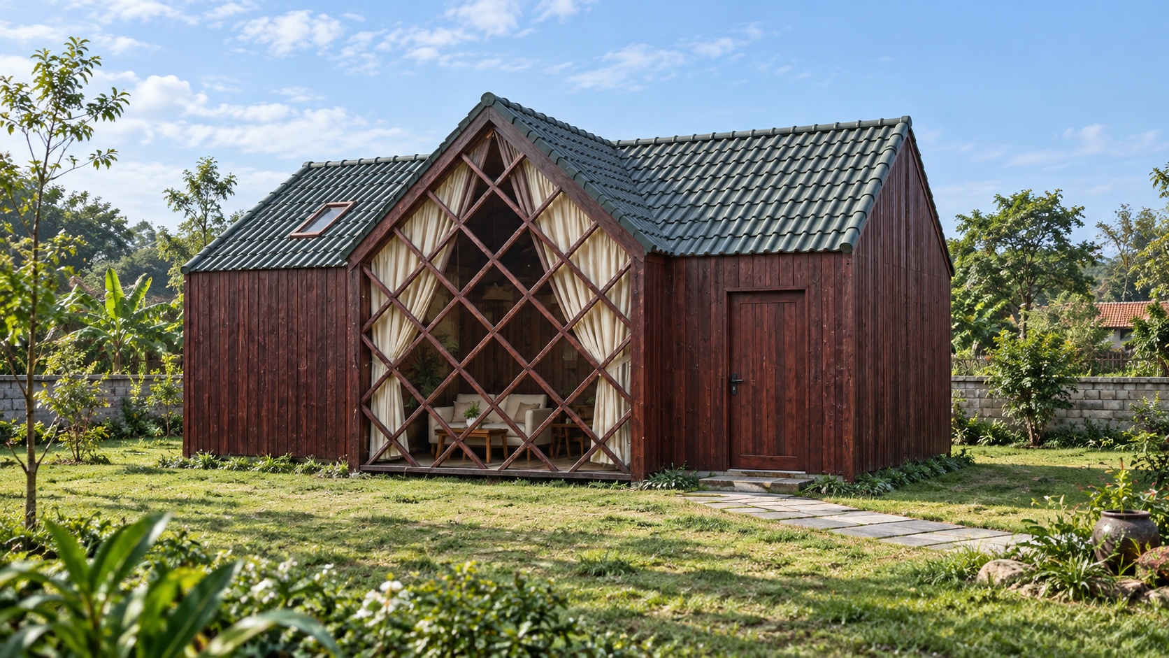 Nhà Gỗ Homestay S16 - Mặt Hồi Kính Khung Ô Trám, Gỗ Thông Nhà Gỗ Homestay S16 - Mặt Hồi Kính Khung Ô Trám, Gỗ Thông