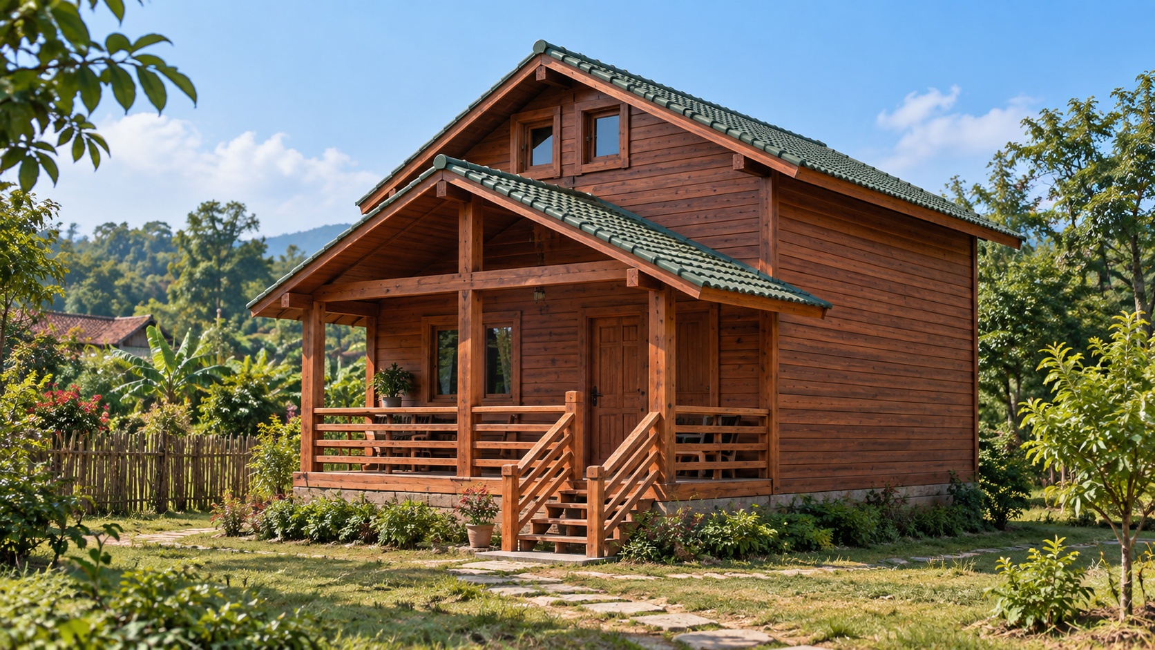 Nhà Gỗ Homestay S21 - Hai Tầng Hiên Trước Bậc Thang Gỗ, Gỗ Thông Nhà Gỗ Homestay S21 - Hai Tầng Hiên Trước Bậc Thang Gỗ, Gỗ Thông