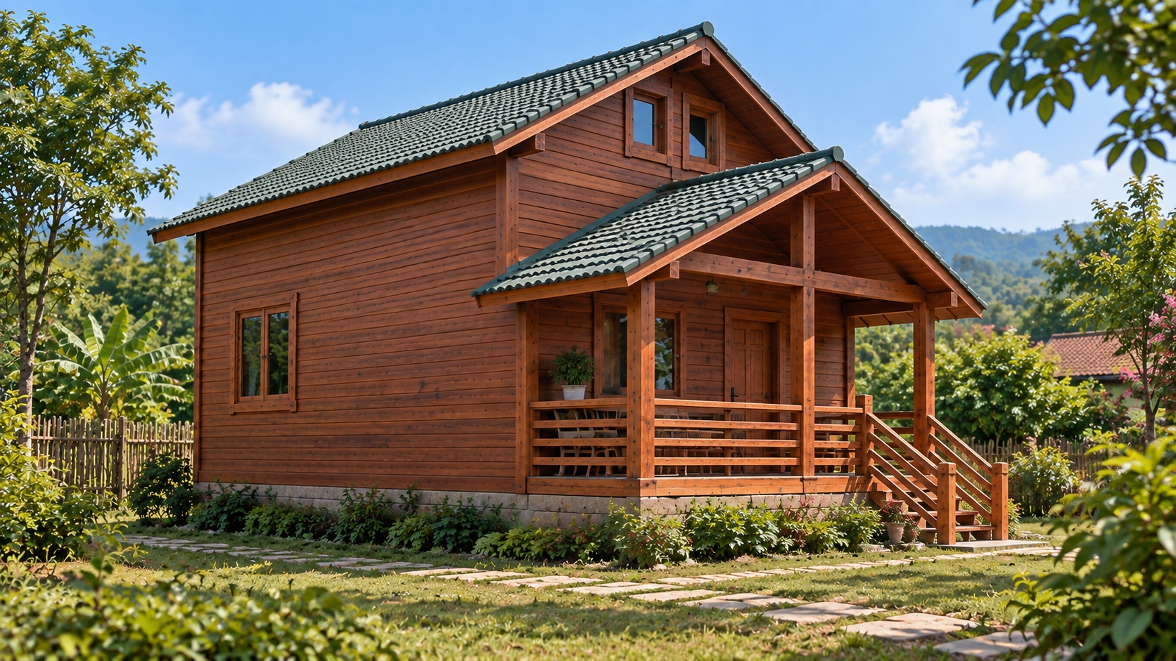 Nhà Gỗ Homestay S21 - Hai Tầng Hiên Trước Bậc Thang Gỗ, Gỗ Thông Nhà Gỗ Homestay S21 - Hai Tầng Hiên Trước Bậc Thang Gỗ, Gỗ Thông