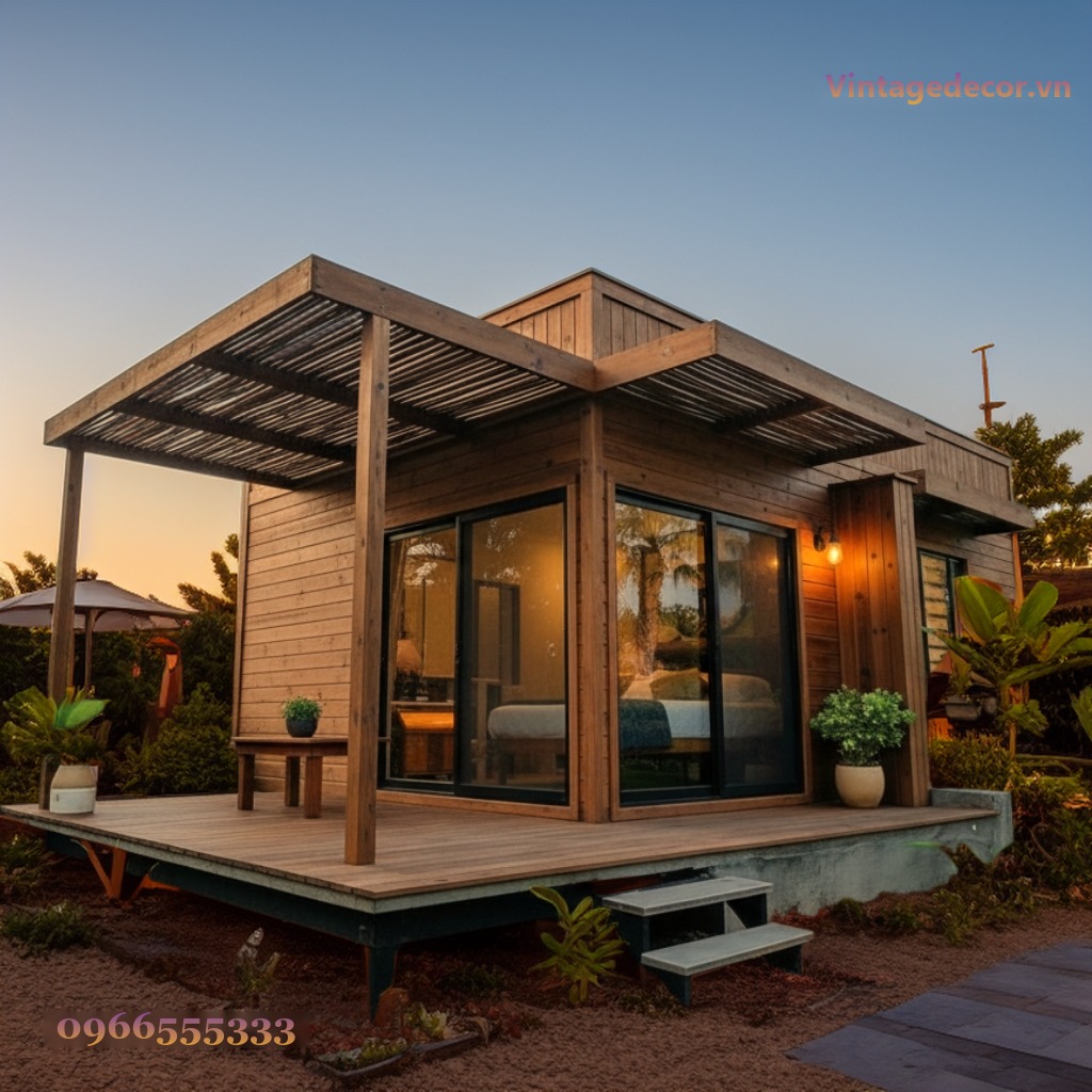 Nhà Gỗ Homestay S22 - Hiên Pergola Kính Lớn, Gỗ Thông Nhà Gỗ Homestay S22 - Hiên Pergola Kính Lớn, Gỗ Thông