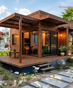 Nhà Gỗ Homestay S22 - Hiên Pergola Kính Lớn, Gỗ Thông