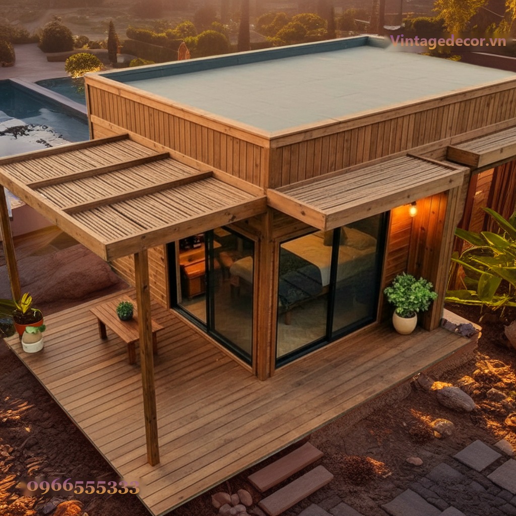 Nhà Gỗ Homestay S22 - Hiên Pergola Kính Lớn, Gỗ Thông Nhà Gỗ Homestay S22 - Hiên Pergola Kính Lớn, Gỗ Thông