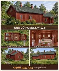 Nhà Gỗ Homestay S22 - Một Tầng Dài Vách Ván Hai Ống Khói, Gỗ Thông