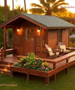 Nhà Gỗ Homestay S23 - Cabin Deck Bồn Hoa Nhiệt Đới, Gỗ Thông