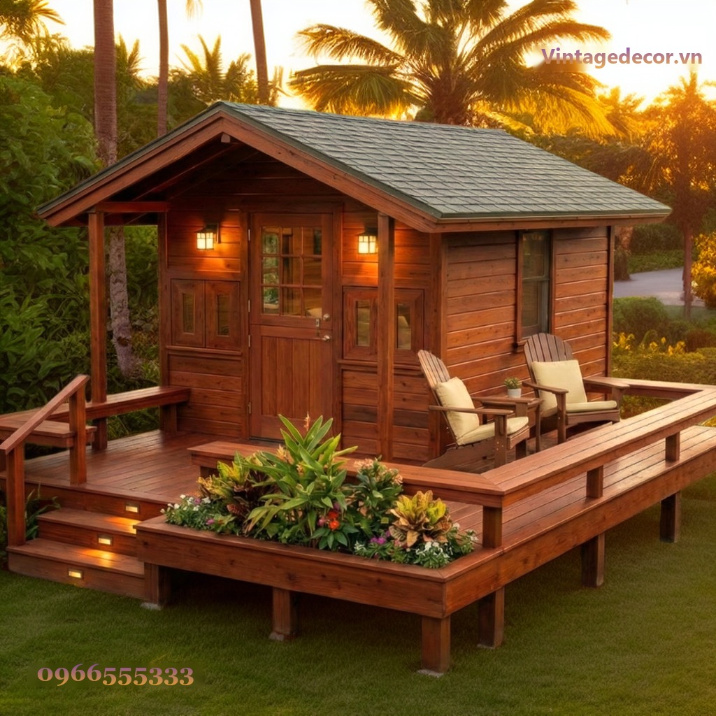 Nhà Gỗ Homestay S23 - Cabin Deck Bồn Hoa Nhiệt Đới, Gỗ Thông Nhà Gỗ Homestay S23 - Cabin Deck Bồn Hoa Nhiệt Đới, Gỗ Thông