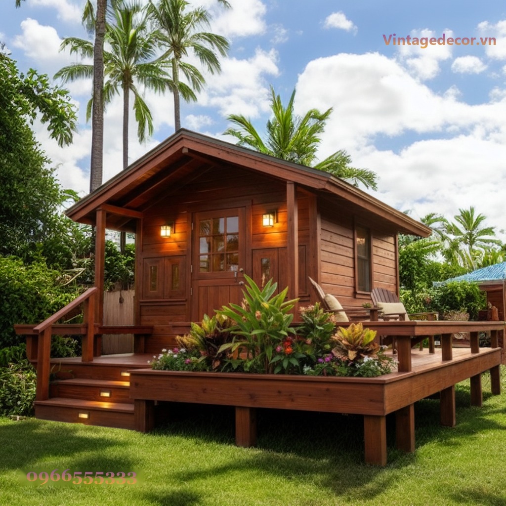 Nhà Gỗ Homestay S23 - Cabin Deck Bồn Hoa Nhiệt Đới, Gỗ Thông Nhà Gỗ Homestay S23 - Cabin Deck Bồn Hoa Nhiệt Đới, Gỗ Thông