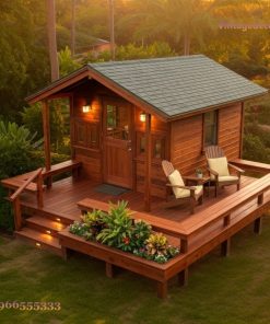 Nhà Gỗ Homestay S23 - Cabin Deck Bồn Hoa Nhiệt Đới, Gỗ Thông
