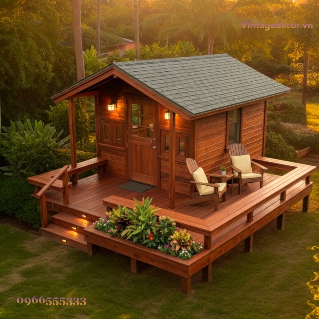 Nhà Gỗ Homestay S23 - Cabin Deck Bồn Hoa Nhiệt Đới, Gỗ Thông Nhà Gỗ Homestay S23 - Cabin Deck Bồn Hoa Nhiệt Đới, Gỗ Thông