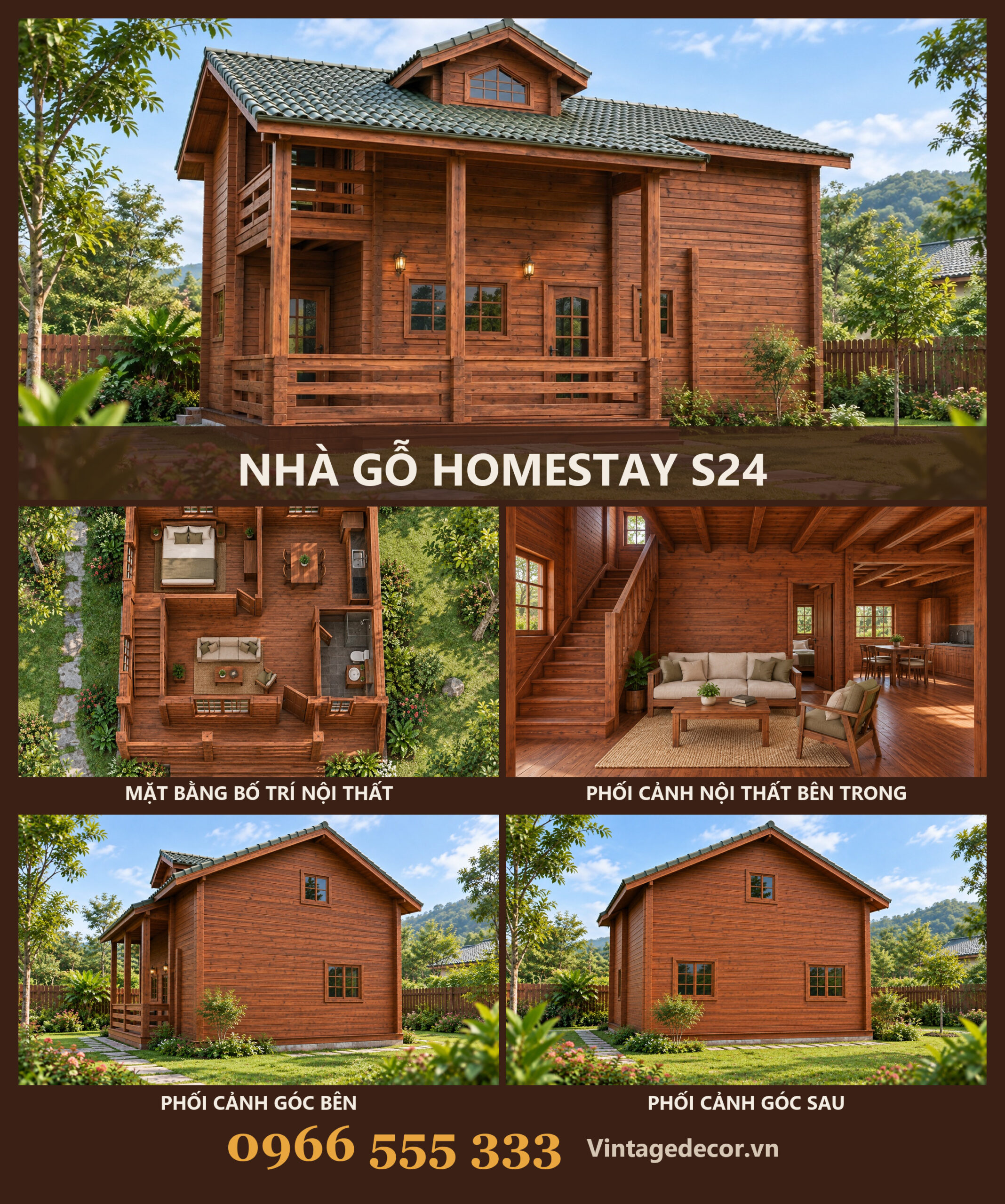 Nhà Gỗ Homestay S24 - Hai Tầng Hiên Cột Vuông Cửa Chớp, Gỗ Thông Nhà Gỗ Homestay S24 - Hai Tầng Hiên Cột Vuông Cửa Chớp, Gỗ Thông