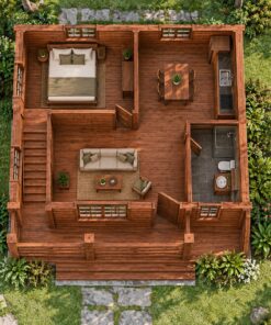 Nhà Gỗ Homestay S24 - Hai Tầng Hiên Cột Vuông Cửa Chớp, Gỗ Thông