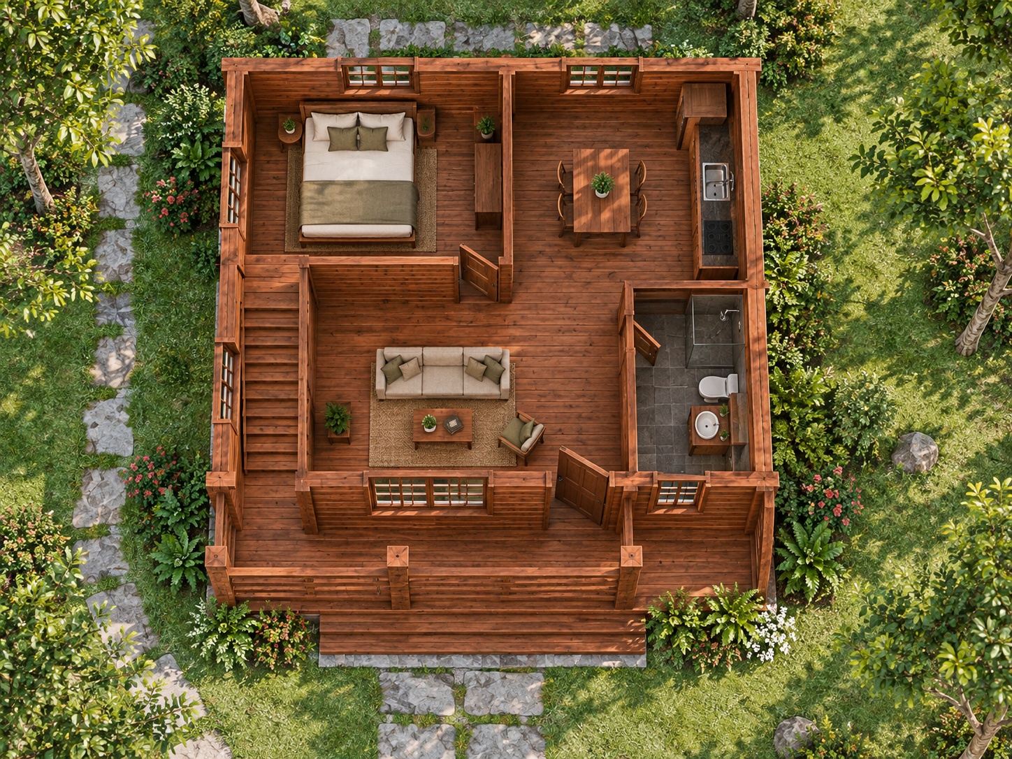 Nhà Gỗ Homestay S24 - Hai Tầng Hiên Cột Vuông Cửa Chớp, Gỗ Thông Nhà Gỗ Homestay S24 - Hai Tầng Hiên Cột Vuông Cửa Chớp, Gỗ Thông