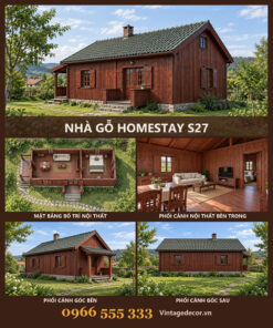 Nhà Gỗ Homestay S27 - Một Tầng Mái Dốc Cao Bậc Thềm Đá, Gỗ Thông