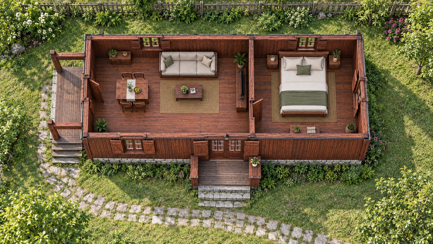 Nhà Gỗ Homestay S27 - Một Tầng Mái Dốc Cao Bậc Thềm Đá, Gỗ Thông Nhà Gỗ Homestay S27 - Một Tầng Mái Dốc Cao Bậc Thềm Đá, Gỗ Thông