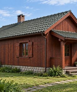 Nhà Gỗ Homestay S27 - Một Tầng Mái Dốc Cao Bậc Thềm Đá, Gỗ Thông