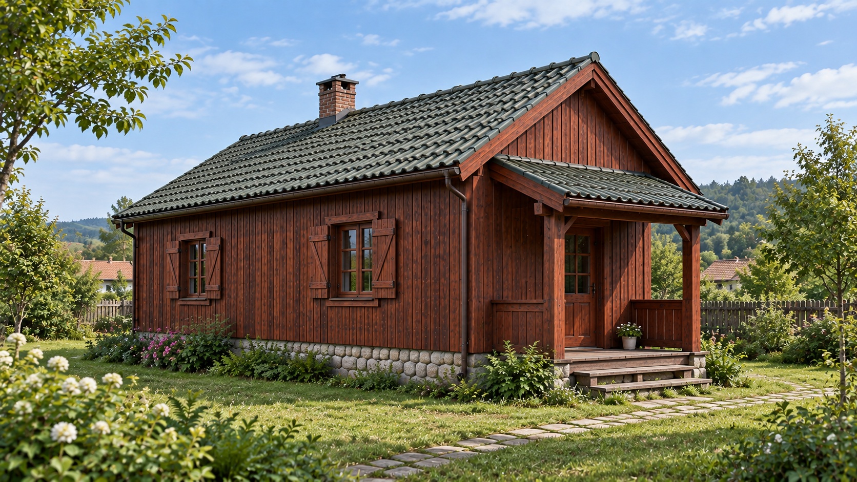 Nhà Gỗ Homestay S27 - Một Tầng Mái Dốc Cao Bậc Thềm Đá, Gỗ Thông Nhà Gỗ Homestay S27 - Một Tầng Mái Dốc Cao Bậc Thềm Đá, Gỗ Thông