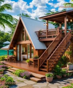 Nhà Gỗ Homestay S29 - Mái A-Frame Gác Lửng, Gỗ Thông