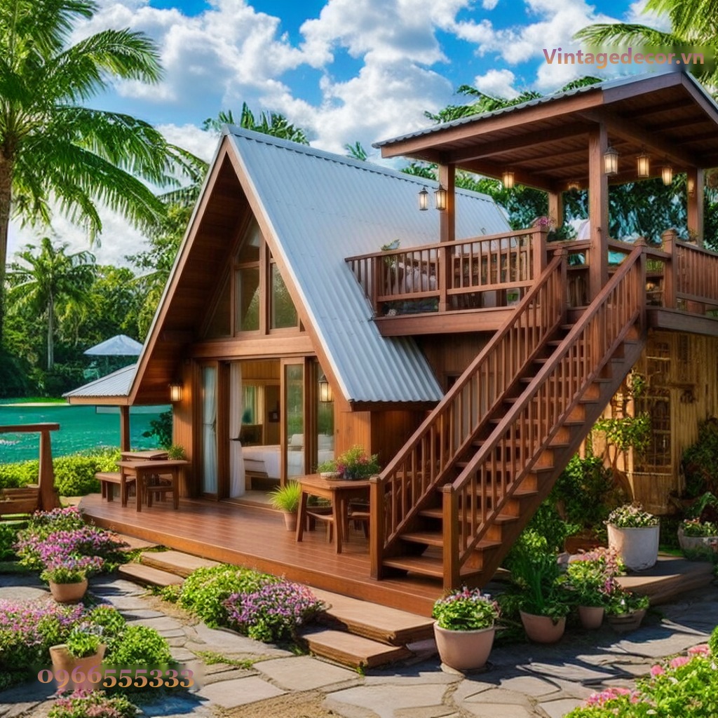 Nhà Gỗ Homestay S29 - Mái A-Frame Gác Lửng, Gỗ Thông Nhà Gỗ Homestay S29 - Mái A-Frame Gác Lửng, Gỗ Thông