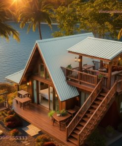 Nhà Gỗ Homestay S29 - Mái A-Frame Gác Lửng, Gỗ Thông