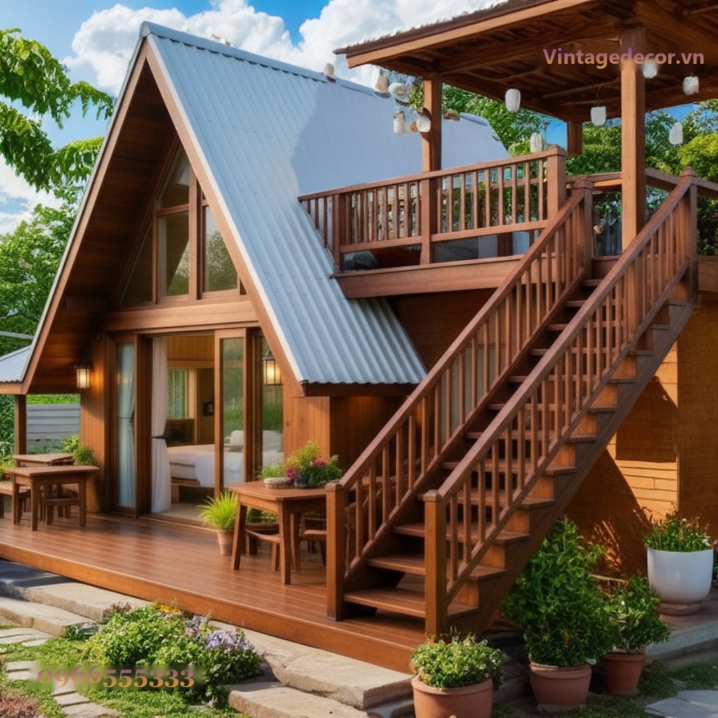 Nhà Gỗ Homestay S29 - Mái A-Frame Gác Lửng, Gỗ Thông Nhà Gỗ Homestay S29 - Mái A-Frame Gác Lửng, Gỗ Thông