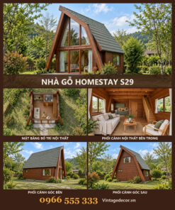 Nhà Gỗ Homestay S29 - Kiểu A-Frame Mặt Kính Khung Gỗ, Gỗ Thông