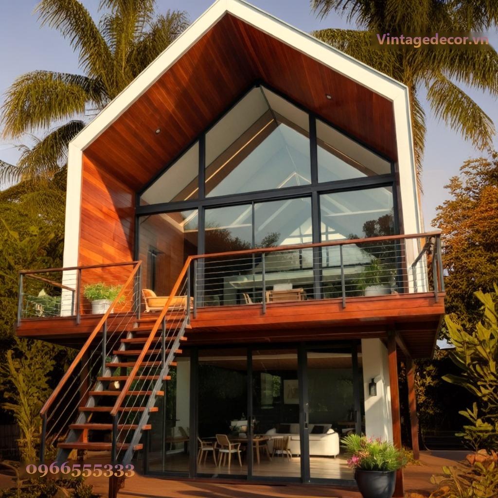 Nhà Gỗ Homestay S30 - Hai Tầng Mái Nhọn Kính Lớn, Gỗ Thông Nhà Gỗ Homestay S30 - Hai Tầng Mái Nhọn Kính Lớn, Gỗ Thông