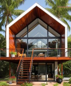 Nhà Gỗ Homestay S30 - Hai Tầng Mái Nhọn Kính Lớn, Gỗ Thông