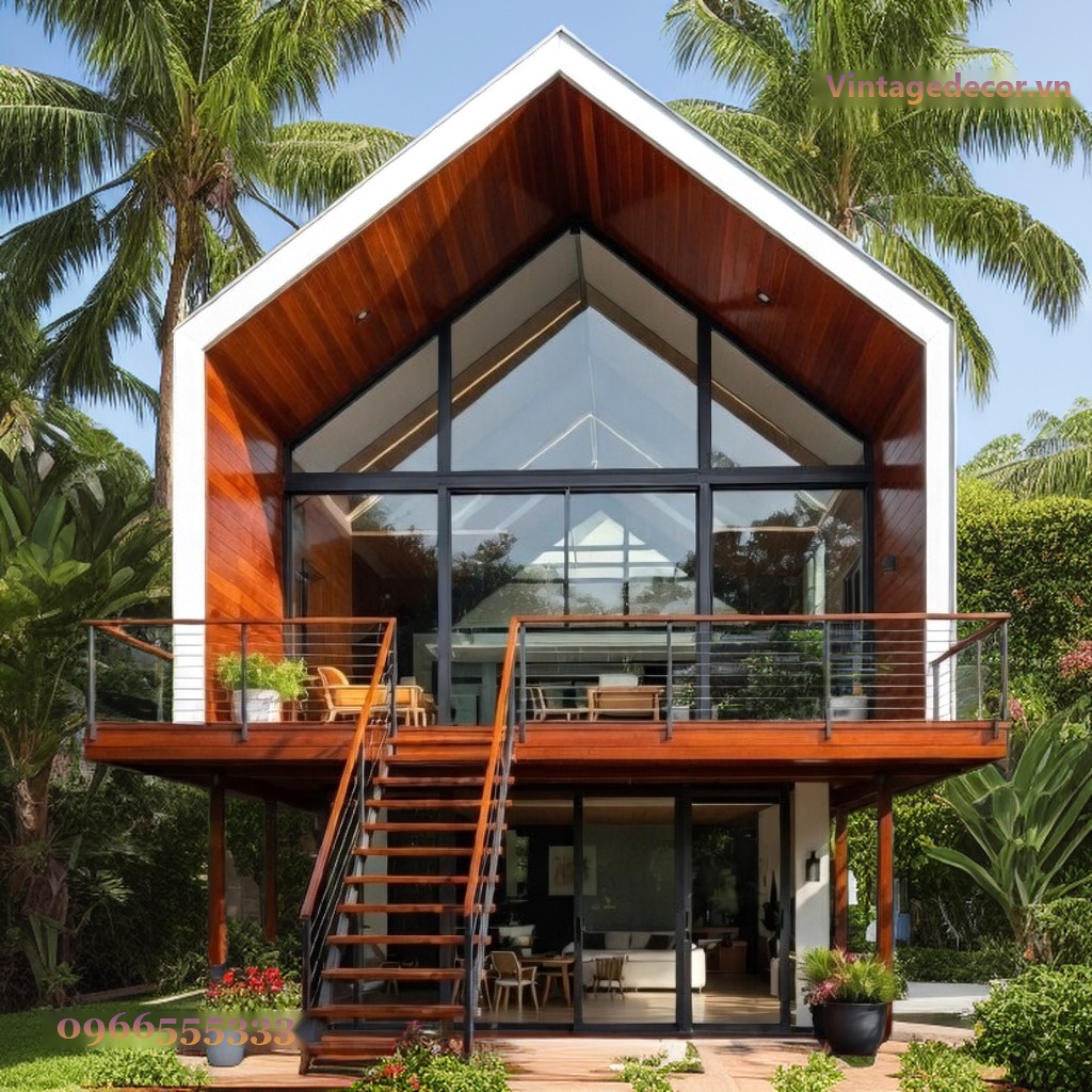 Nhà Gỗ Homestay S30 - Hai Tầng Mái Nhọn Kính Lớn, Gỗ Thông Nhà Gỗ Homestay S30 - Hai Tầng Mái Nhọn Kính Lớn, Gỗ Thông