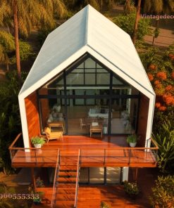 Nhà Gỗ Homestay S30 - Hai Tầng Mái Nhọn Kính Lớn, Gỗ Thông