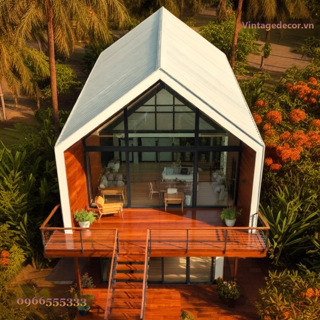 Nhà Gỗ Homestay S30 - Hai Tầng Mái Nhọn Kính Lớn, Gỗ Thông Nhà Gỗ Homestay S30 - Hai Tầng Mái Nhọn Kính Lớn, Gỗ Thông