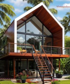 Nhà Gỗ Homestay S30 - Hai Tầng Mái Nhọn Kính Lớn, Gỗ Thông