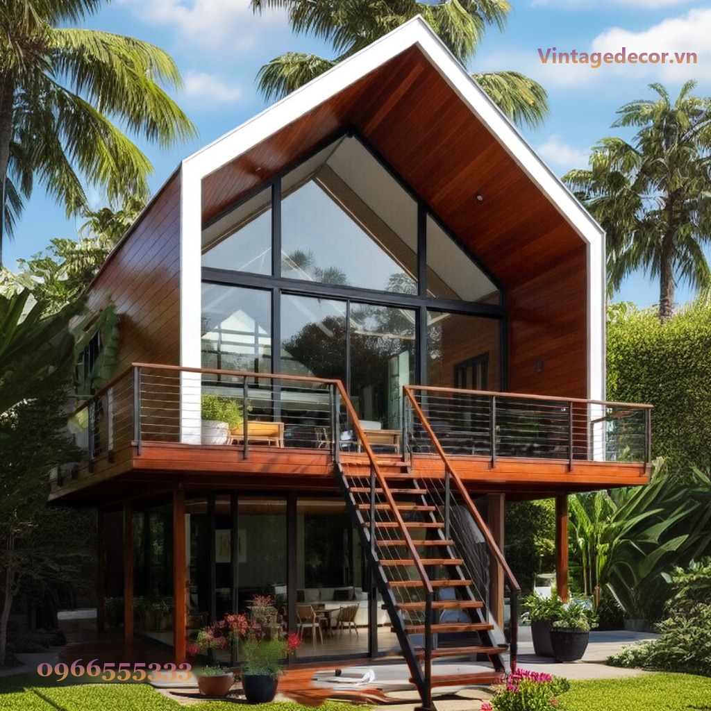 Nhà Gỗ Homestay S30 - Hai Tầng Mái Nhọn Kính Lớn, Gỗ Thông Nhà Gỗ Homestay S30 - Hai Tầng Mái Nhọn Kính Lớn, Gỗ Thông